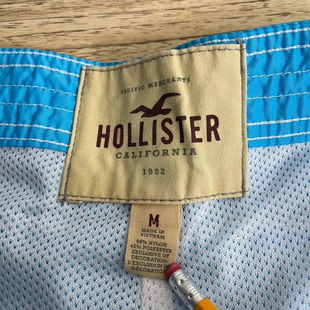 Vintage Hollister Mens Board Shorts Blue Seagull Logo Swim Trunks Medium Surf